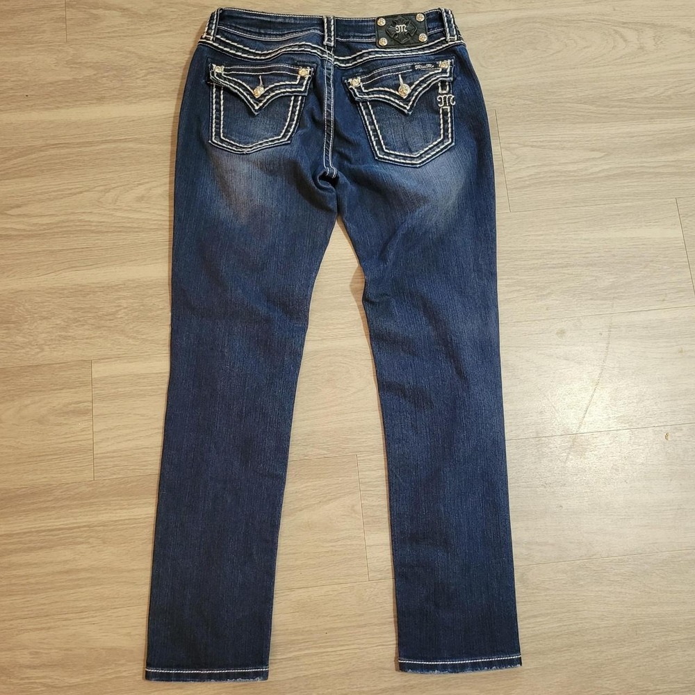 Miss Me Signature Skinny Jeans Dark Wash Contrast Stitch Size 31 Y2K Low Rise